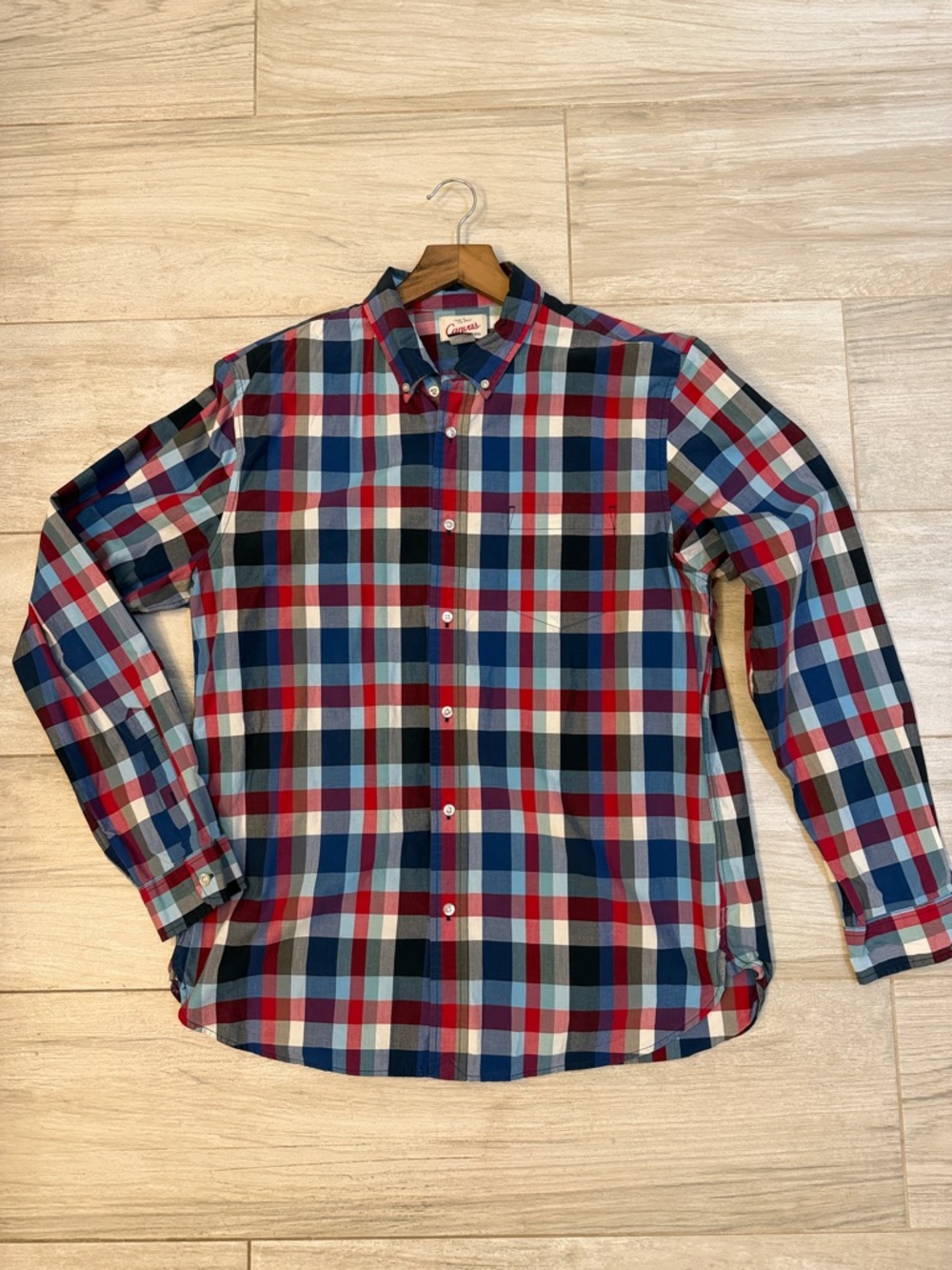 Lands End Canvas Men's Plaid Button-Down Shirt - Red, Blue, White